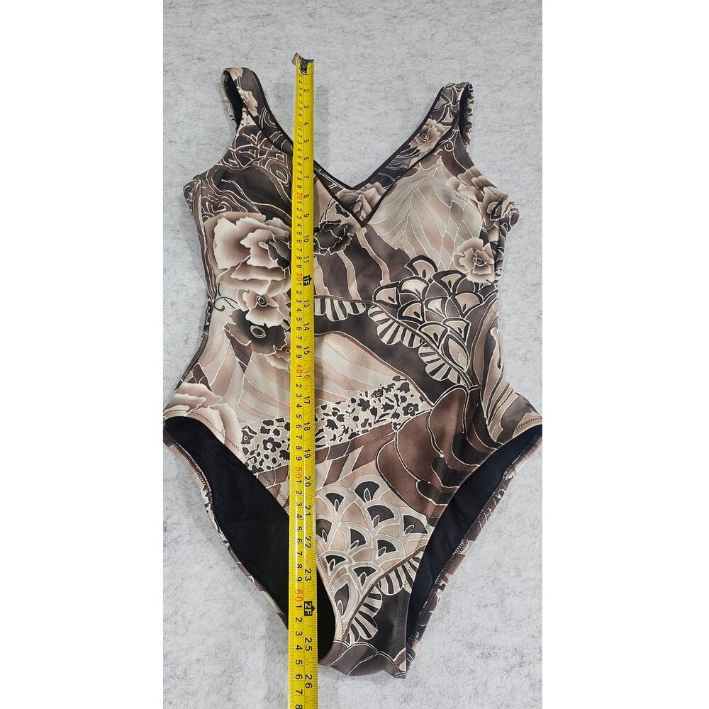 Gottex Floral One Piece Swimsuit V-Neck Brown Beige US 10 Made Israel - Picture 5 of 9